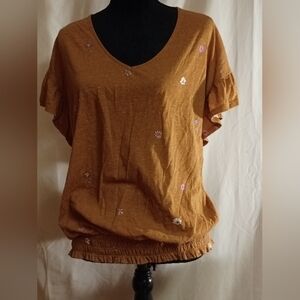 Sonoma Brown Floral Embroidered Blouse